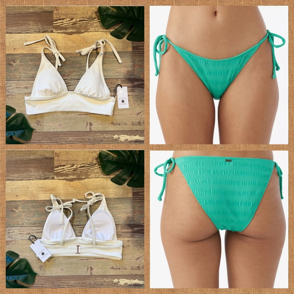NWT Shade & Shore Cream Bikini Top & NWT O'Neill Seafoam Green Tie Bikini Bottom